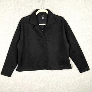 Tahari Shirt Womens Small Black Faux Suede Corp Top Blouse Career Capsule‎ Goth